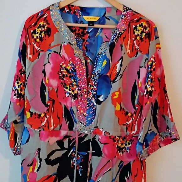 St. John Blue and Red Floral Dress - Picture 3 of 7